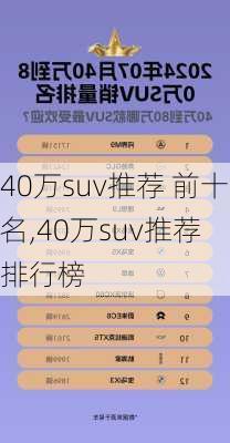 40万suv推荐 前十名,40万suv推荐 排行榜